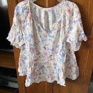 beachlunchlounge Floral Ruffle Sleeve Blouse - Pink, Blue, Cream